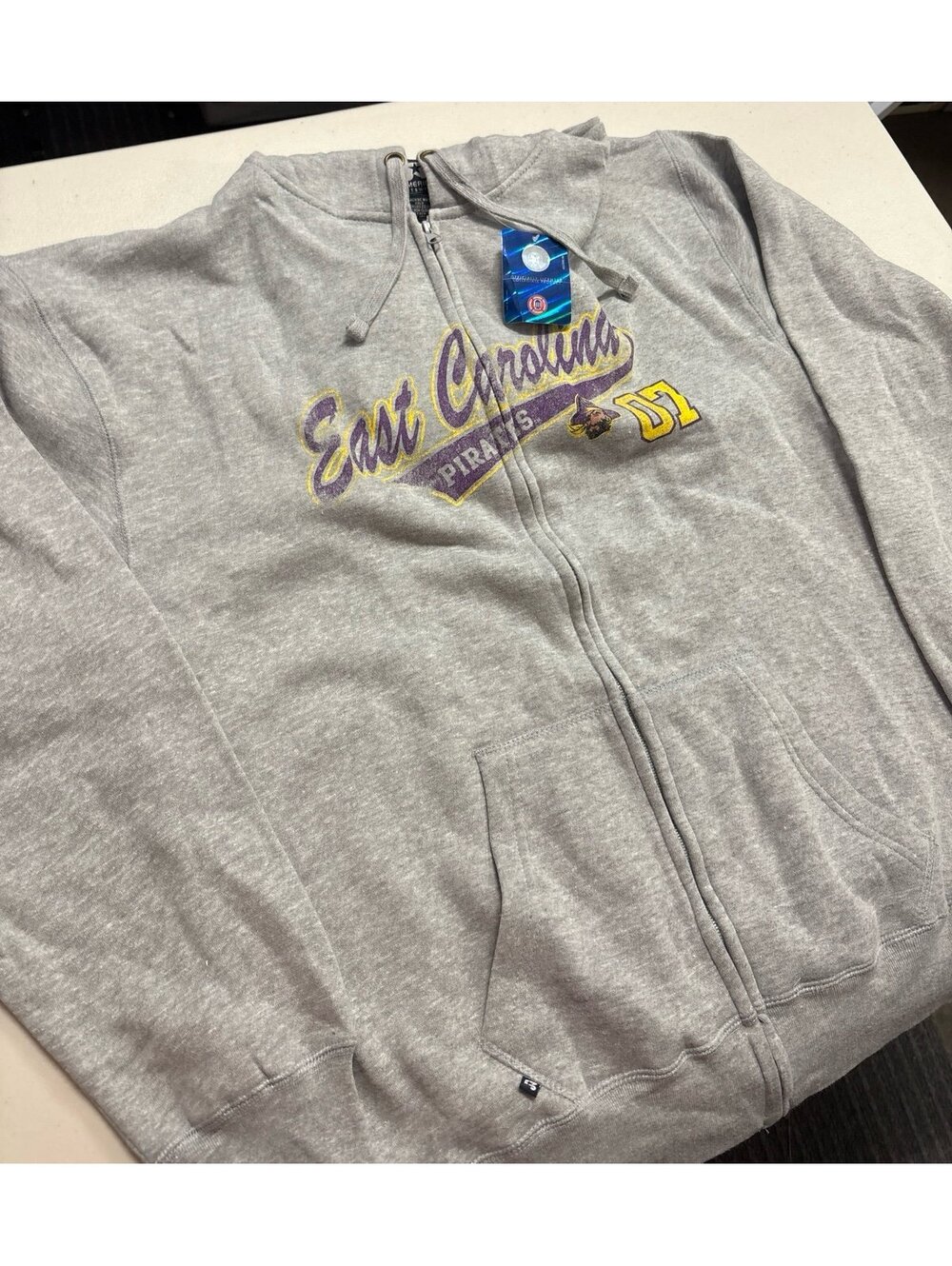 NWT East Carolina Pirates Full Zip Hoodie Sweatshirt J America Large Gray
